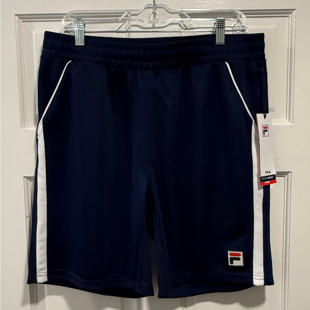 Mens Fila Tennis Essentials Knit Shorts Large Navy Blue with White trim NWT